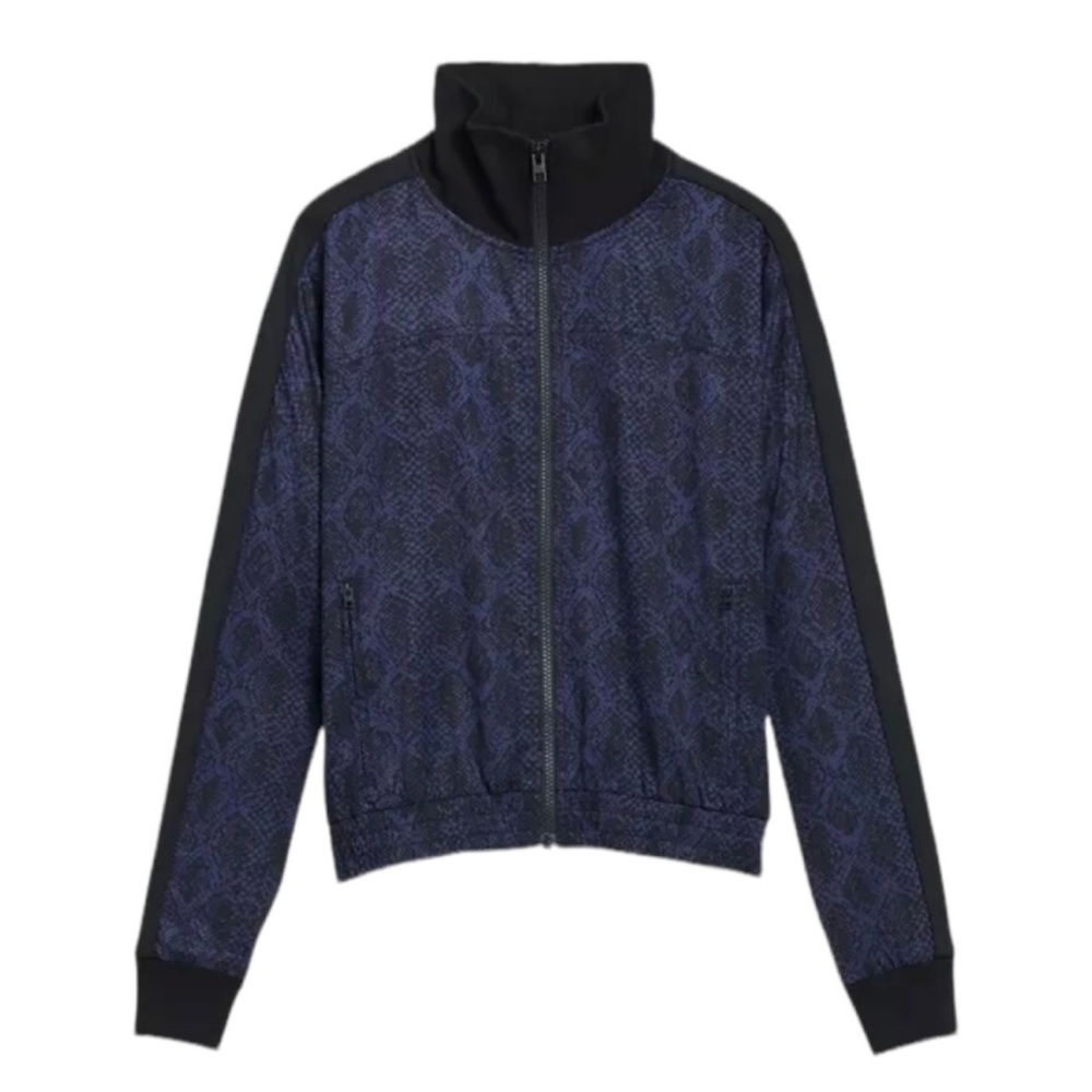 Athleta Black & Blue Python Reptile Print Brooklyn Full Zip Bomber Jacket